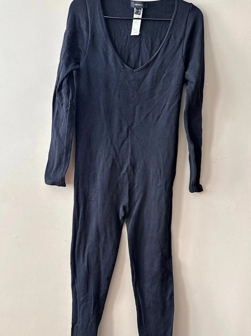 Forever 21 Ribbed Long-Sleeve Jumpsuit Blue